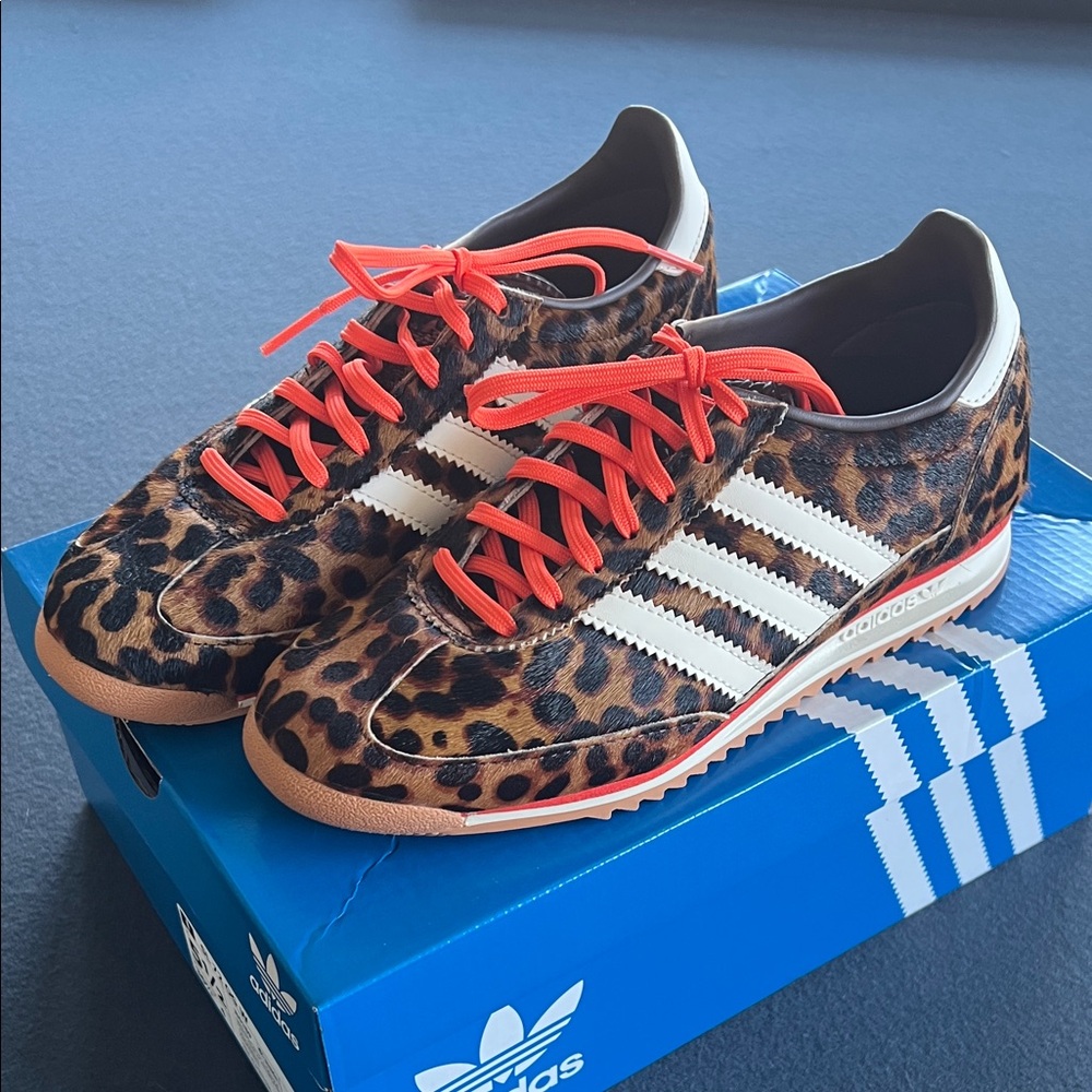 Adidas SL 72 OG Women’s 5.5 Leopard Sneakers with Vibrant Orange Accents